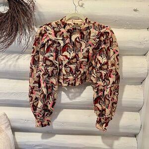 Farm Rio Embroidered Horses Guipure-Lace Blouse